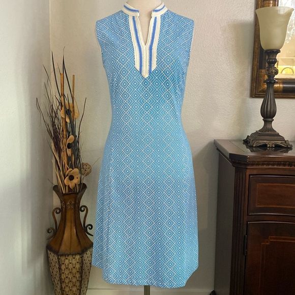J. McLaughlin Ginny Dress Neo Diamond Quilt Crochet Sleeveless Blue Size Large - Picture 2 of 12